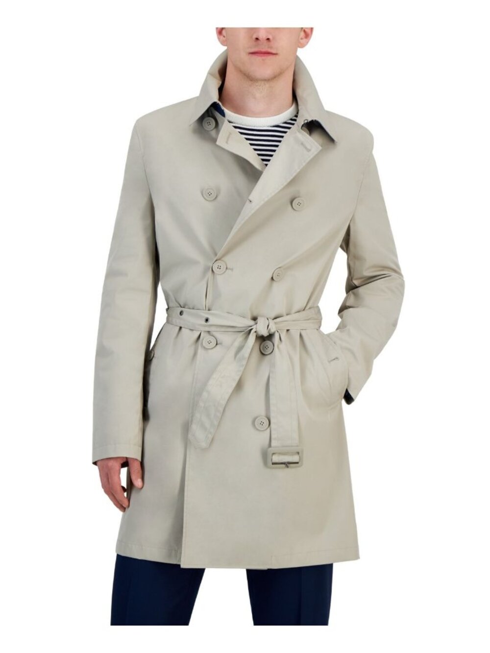 Tommy Hilfiger Mens Classic Fit Overcoat Raincoat Coat Grey Solid Size 44R NWT